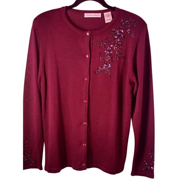 VTG Draper's & Damon's Purple Beaded Sequin Cardigan Sweater Women's Size Small - Picture 1 of 7